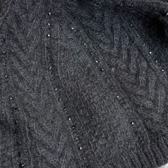 Ralph Lauren Black Cashmere Blend Jet Hematite Beaded Cable Knit Beanie - Picture 7 of 16